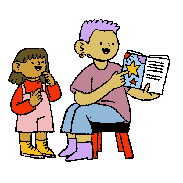 A person reads to a child