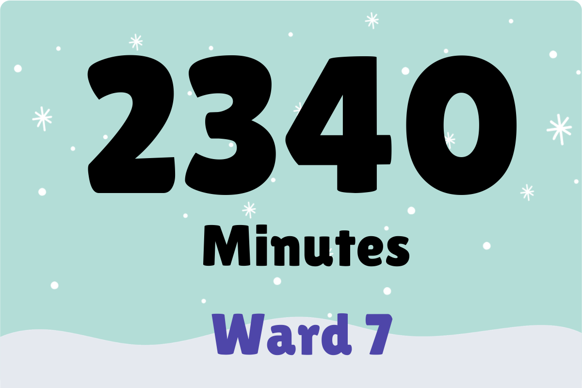 On a snowy background, the test reads: Ward 7 2340 minutes