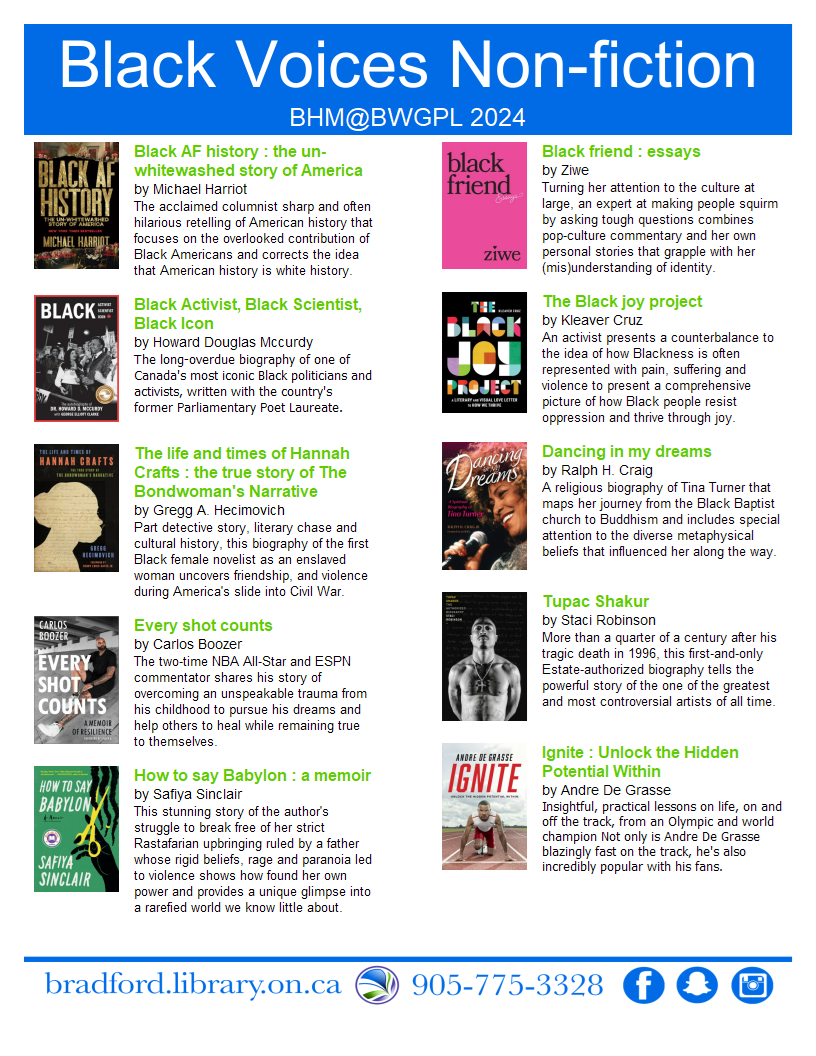 Image of our Black Voices Non-Fiction book list.