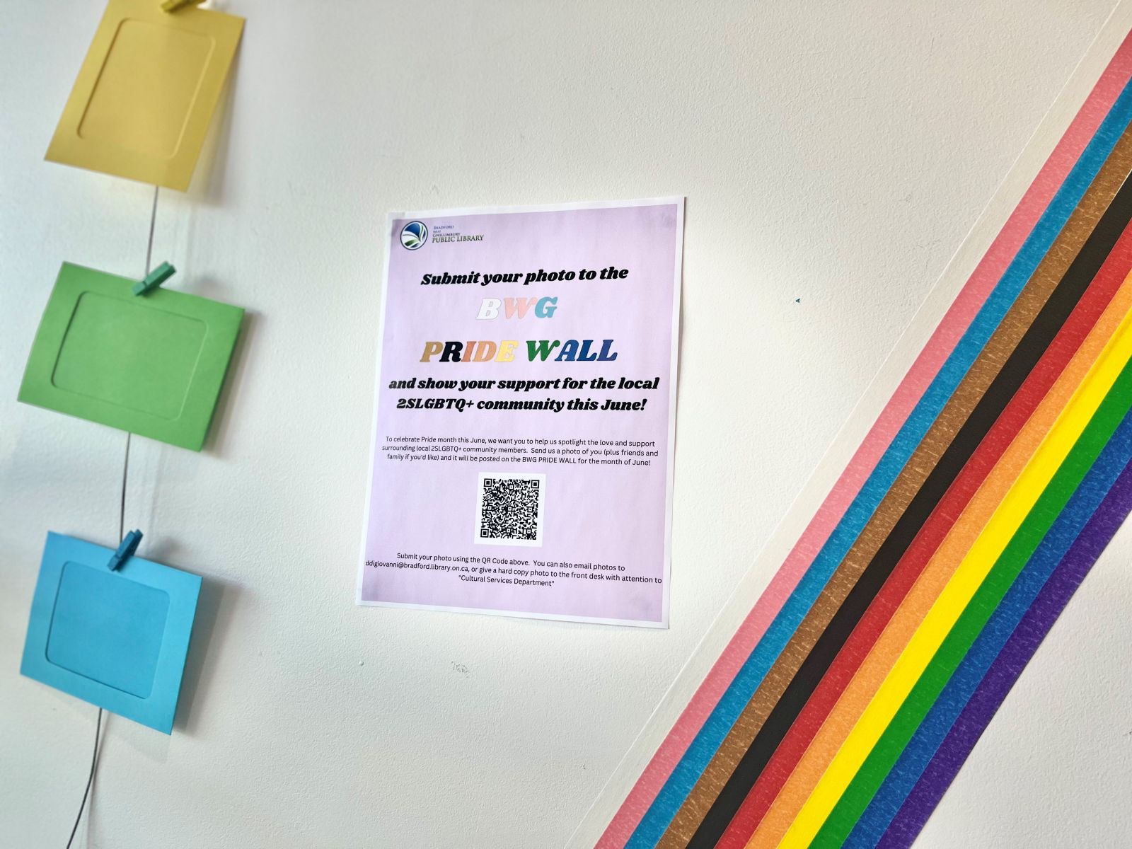 BWG Pride Wall with rainbow coloured tape