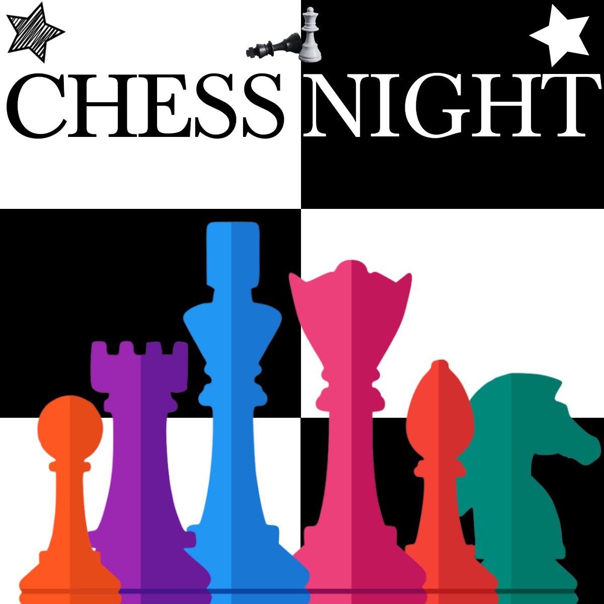 Chess pieces with text reading: Chess Night.