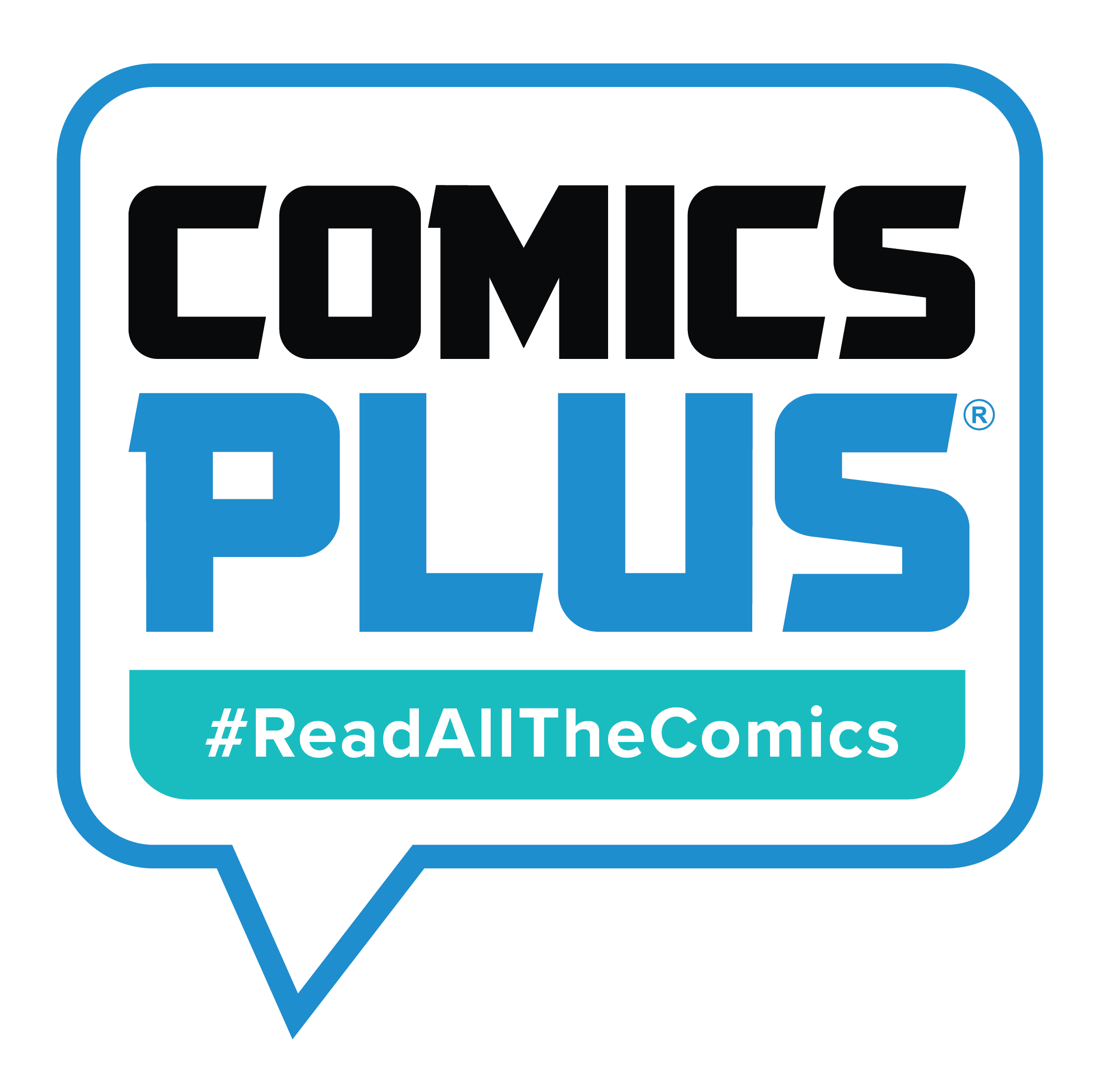 Logo for Comics Plus with additional text: #ReadAllTheComics